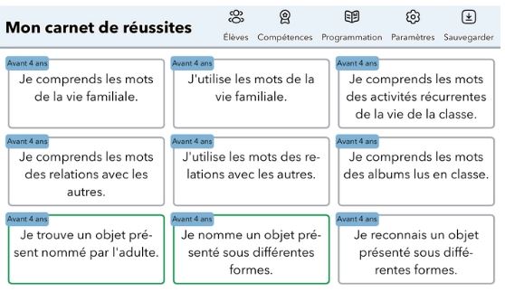 interface de l'application Mon livret maternelle