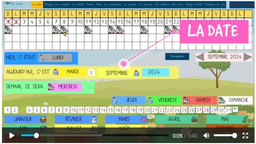 Application Au Tableau : affichage du calendrier