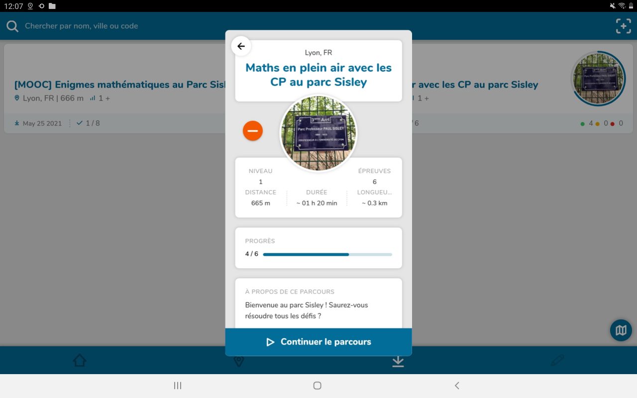 Exemple de parcours sur MathCityMap