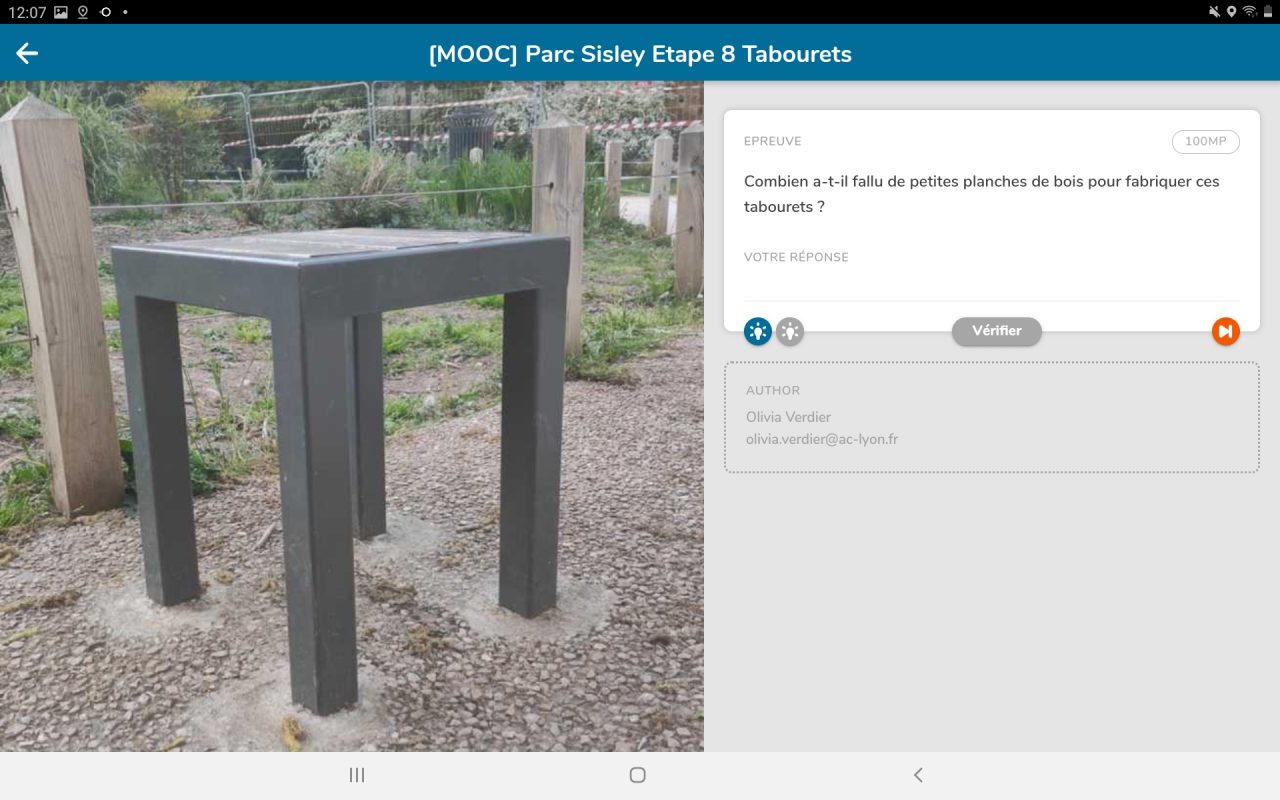 exemple d'enigme sur MathCityMap à partir d'une photo de tabouret