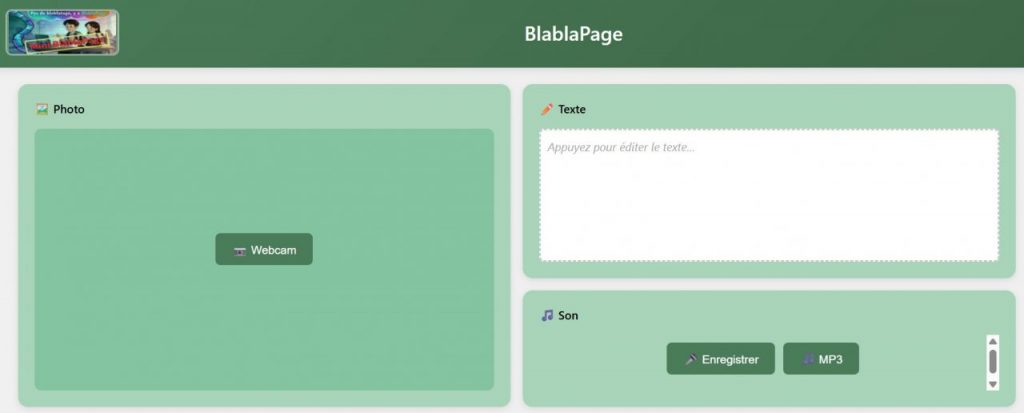 Interface simplifiée de BlablaPage